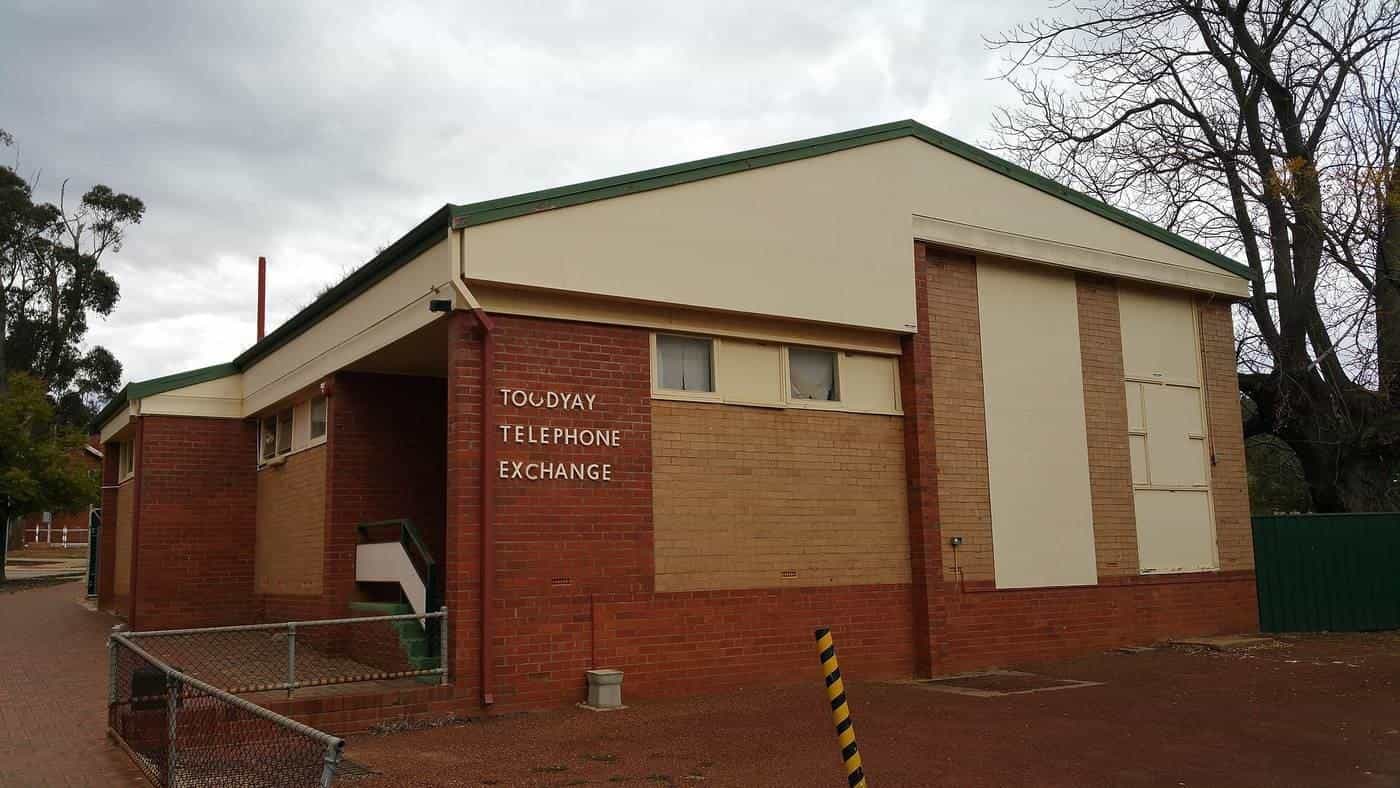 Small brick telephone exchange building in a country town