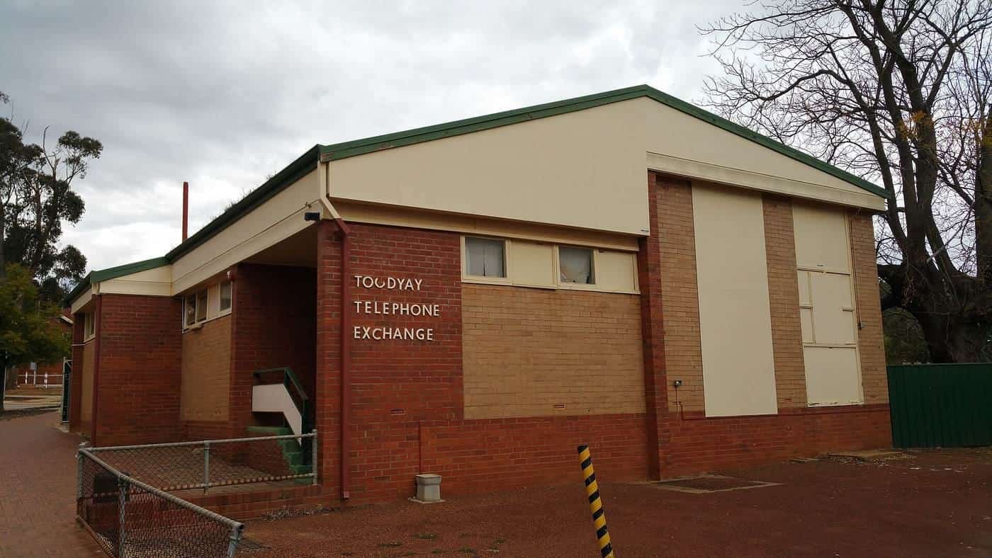 Small brick telephone exchange building in a country town